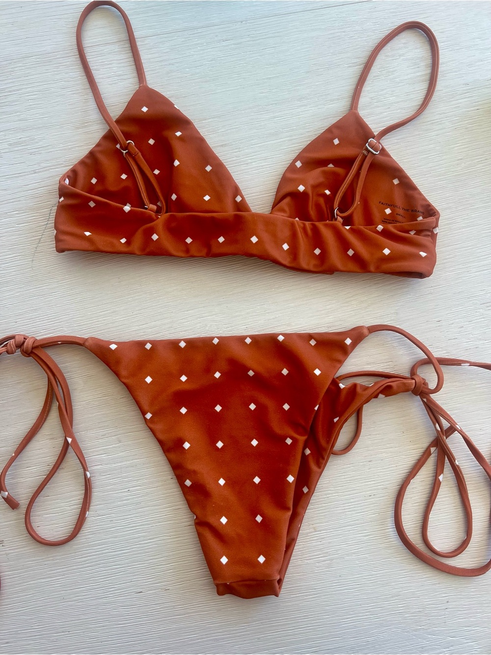 Faithfull the Brand Rust Orange Diamond Print Tie Bikini - Picture 2 of 5
